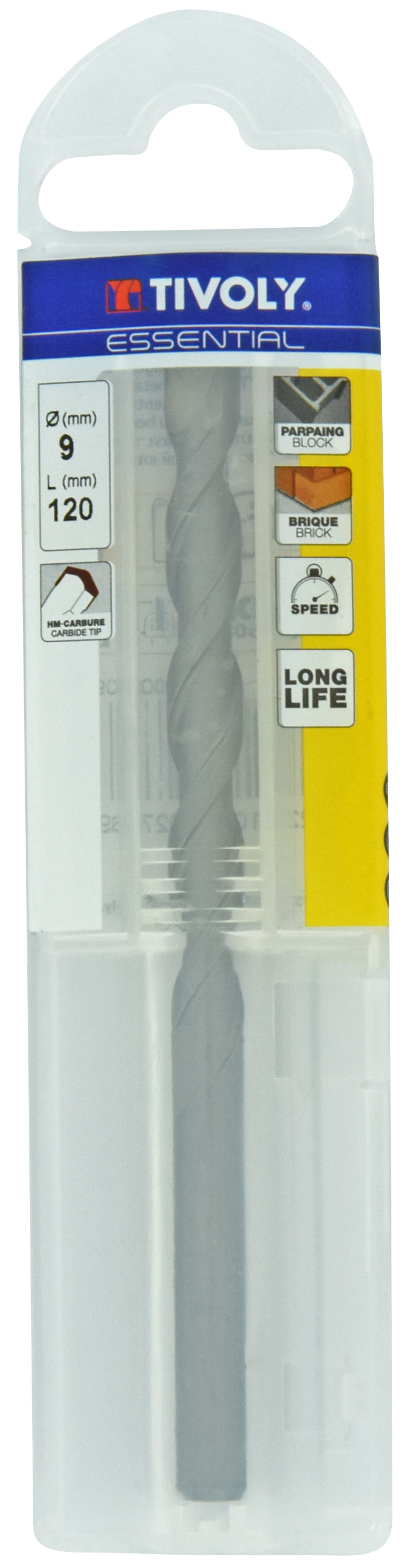 Foret bétons -Queue cylindrique (Etui plastique) / L: 120 Ø: 9 TIVOLY - 10900240900