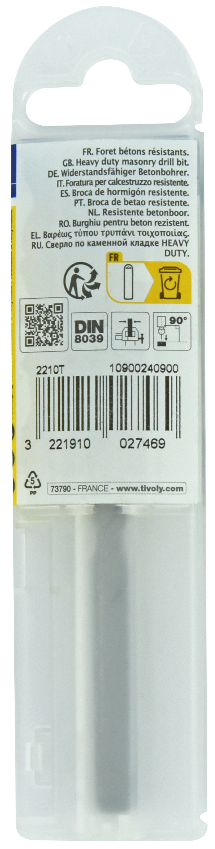 Foret bétons -Queue cylindrique (Etui plastique) / L: 120 Ø: 9 TIVOLY - 10900240900