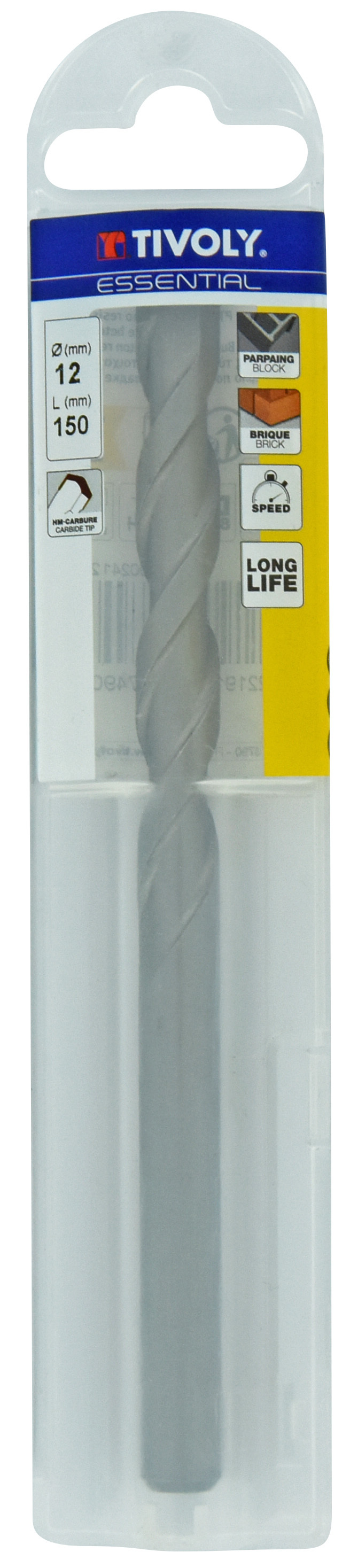 Foret bétons -Queue cylindrique (Etui plastique) / L: 150 Ø: 12 TIVOLY - 10900241200