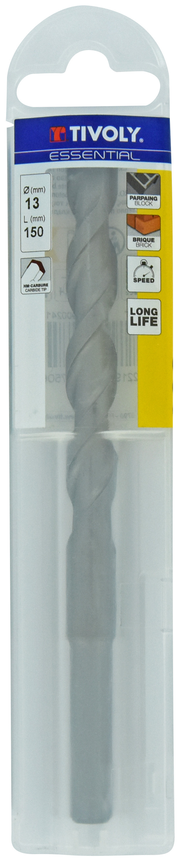 Foret bétons -Queue cylindrique (Etui plastique) / L: 150 Ø: 13 TIVOLY - 10900241300