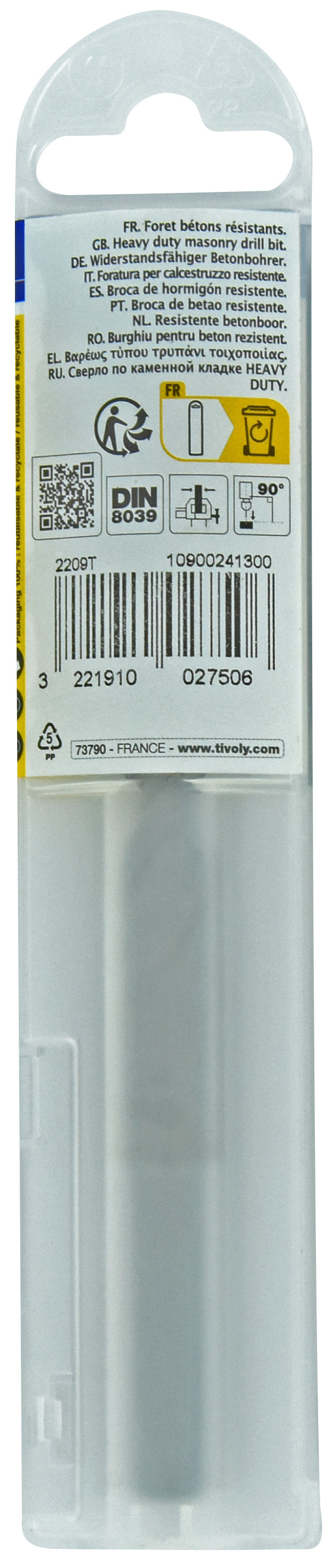Foret bétons -Queue cylindrique (Etui plastique) / L: 150 Ø: 13 TIVOLY - 10900241300