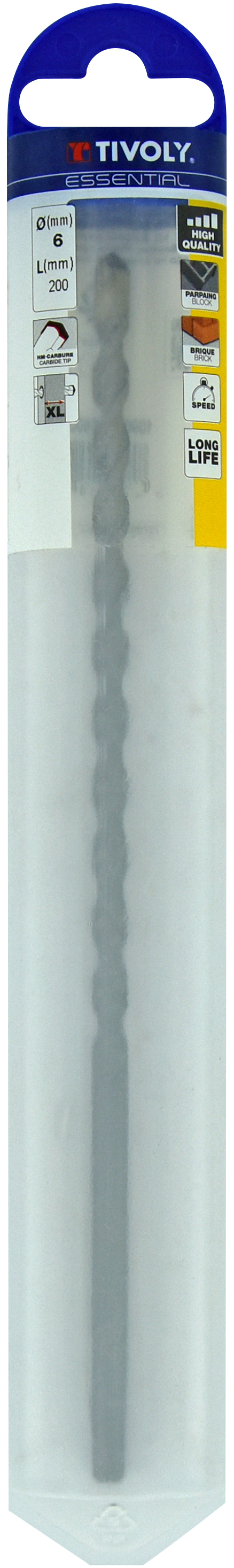 Foret bétons L200mm -Queue cylindrique (Blister) / L: 200 Ø: 6 TIVOLY - 10900720600