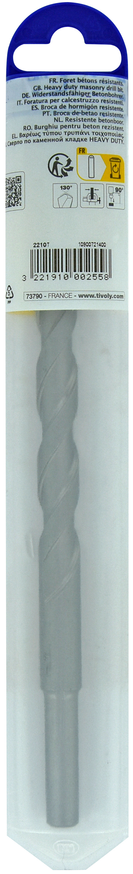 Foret bétons L200mm -Queue cylindrique (Blister) / L: 200 Ø: 14 TIVOLY - 10900721400