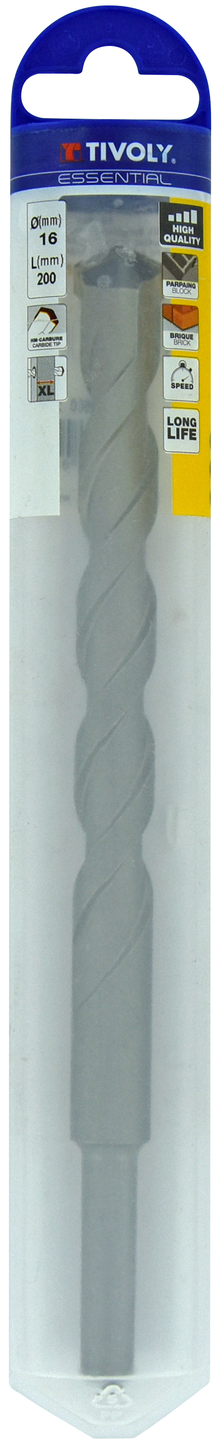 Foret bétons L200mm -Queue cylindrique (Blister) / L: 200 Ø: 16 TIVOLY - 10900721600