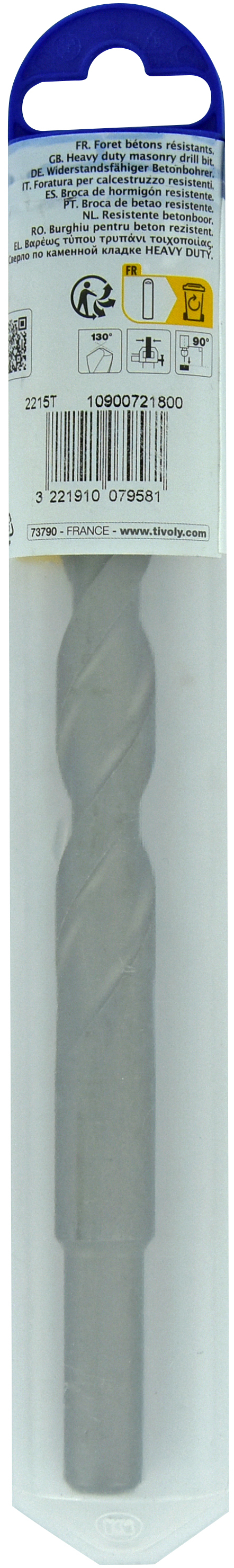 Foret bétons L200mm -Queue cylindrique (Blister) / L: 200 Ø: 18 TIVOLY - 10900721800