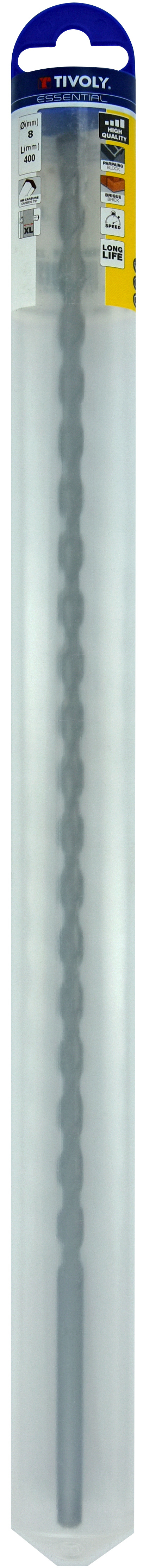 Foret bétons L400mm -Queue cylindrique (Blister) / L: 400 Ø: 8 TIVOLY - 10900820800