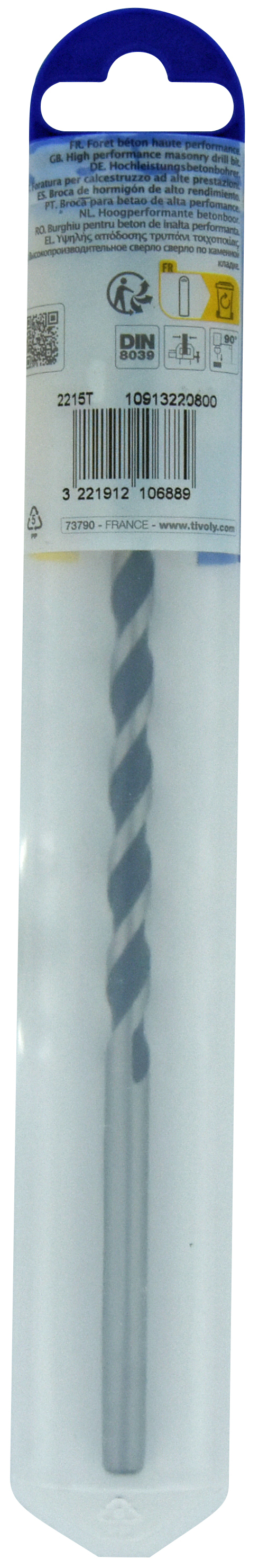Foret bétons L200mm -Plaquette carbure affûtée diamant -Queue cylindrique / L: 200 Ø: 6 TIVOLY - 10913220600