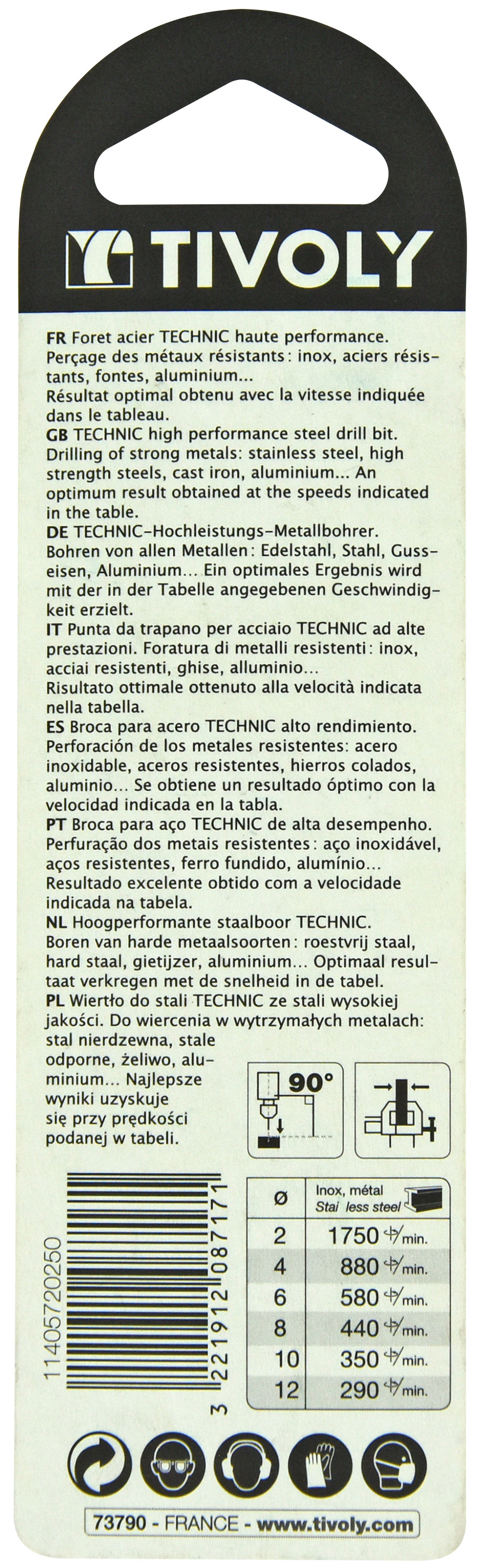 Foret métaux HSS-E5 -Revêtu GOLD -DIN340 -h8 -Série longue -Pointe en croix Ø: 2.5 L: 95 TIVOLY - 11405720250