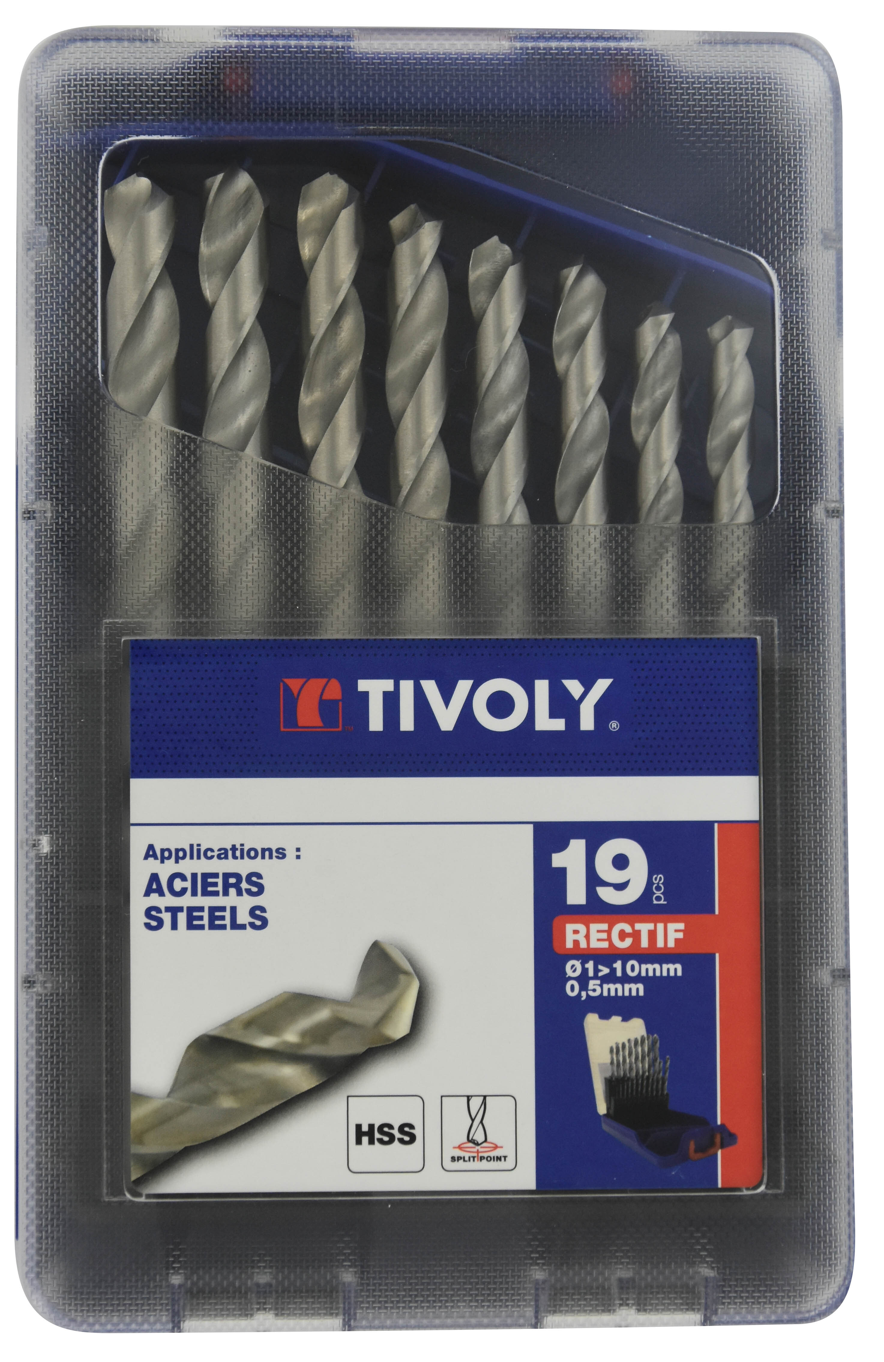 19 forets métaux HSS rectifiés pointe en croix Ø 1 à 10mm par 1/2 TIVOLY - 11451070015