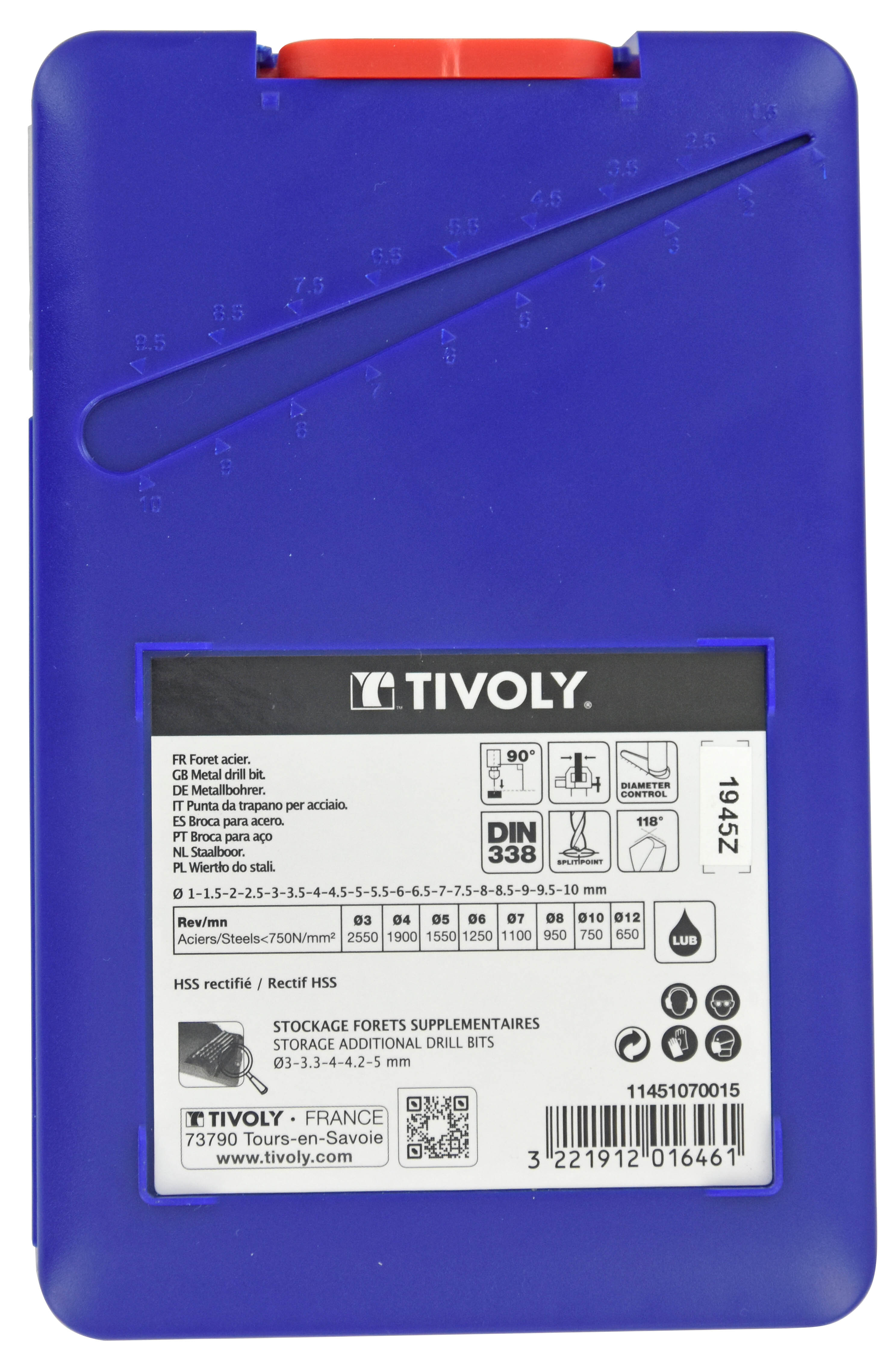 19 forets métaux HSS rectifiés pointe en croix Ø 1 à 10mm par 1/2 TIVOLY - 11451070015