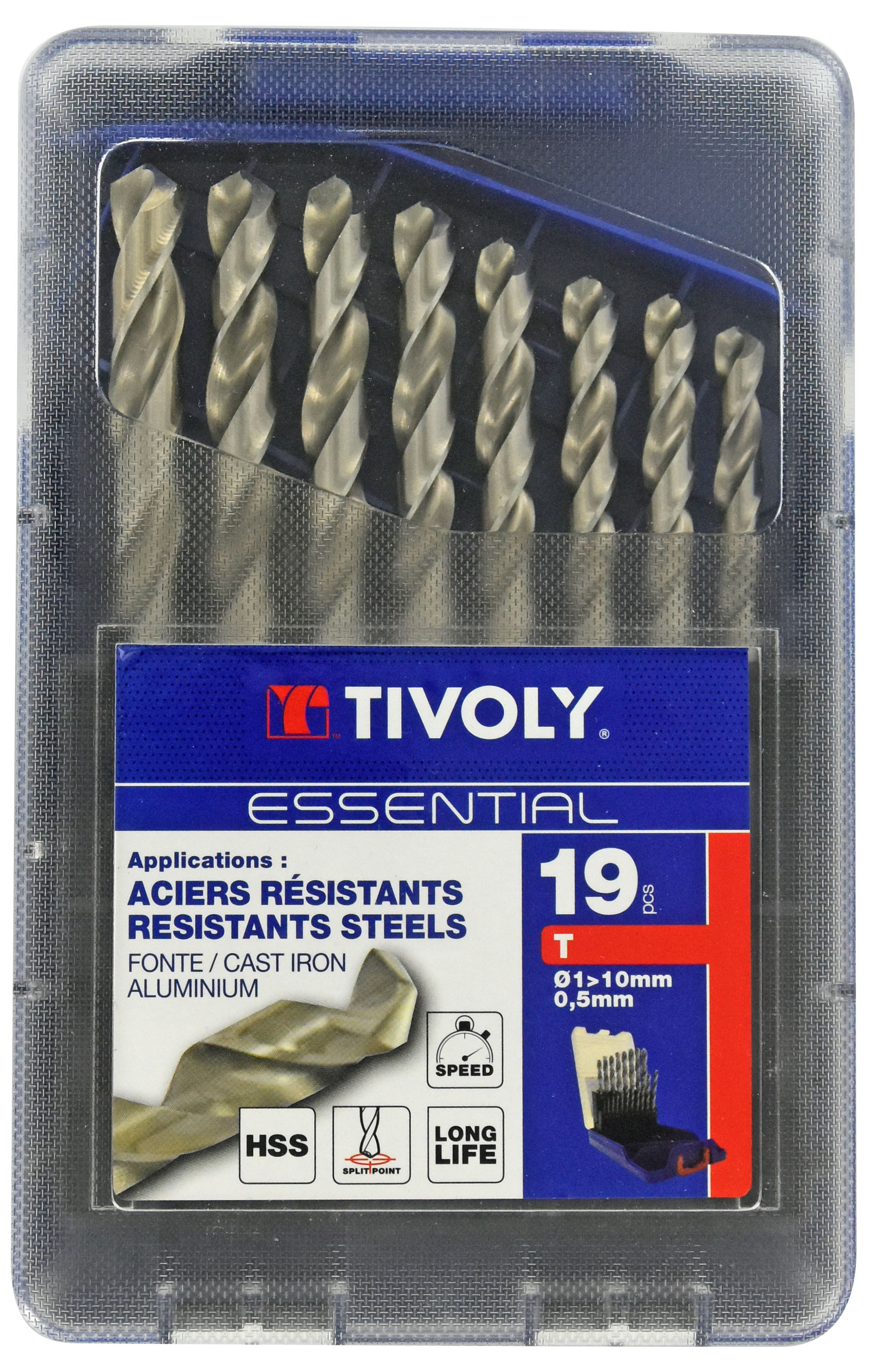 19 forets métaux HSS taillés meulés pointe en croix Ø 1 à 10mm par 0,5 mm TIVOLY - 11452070015