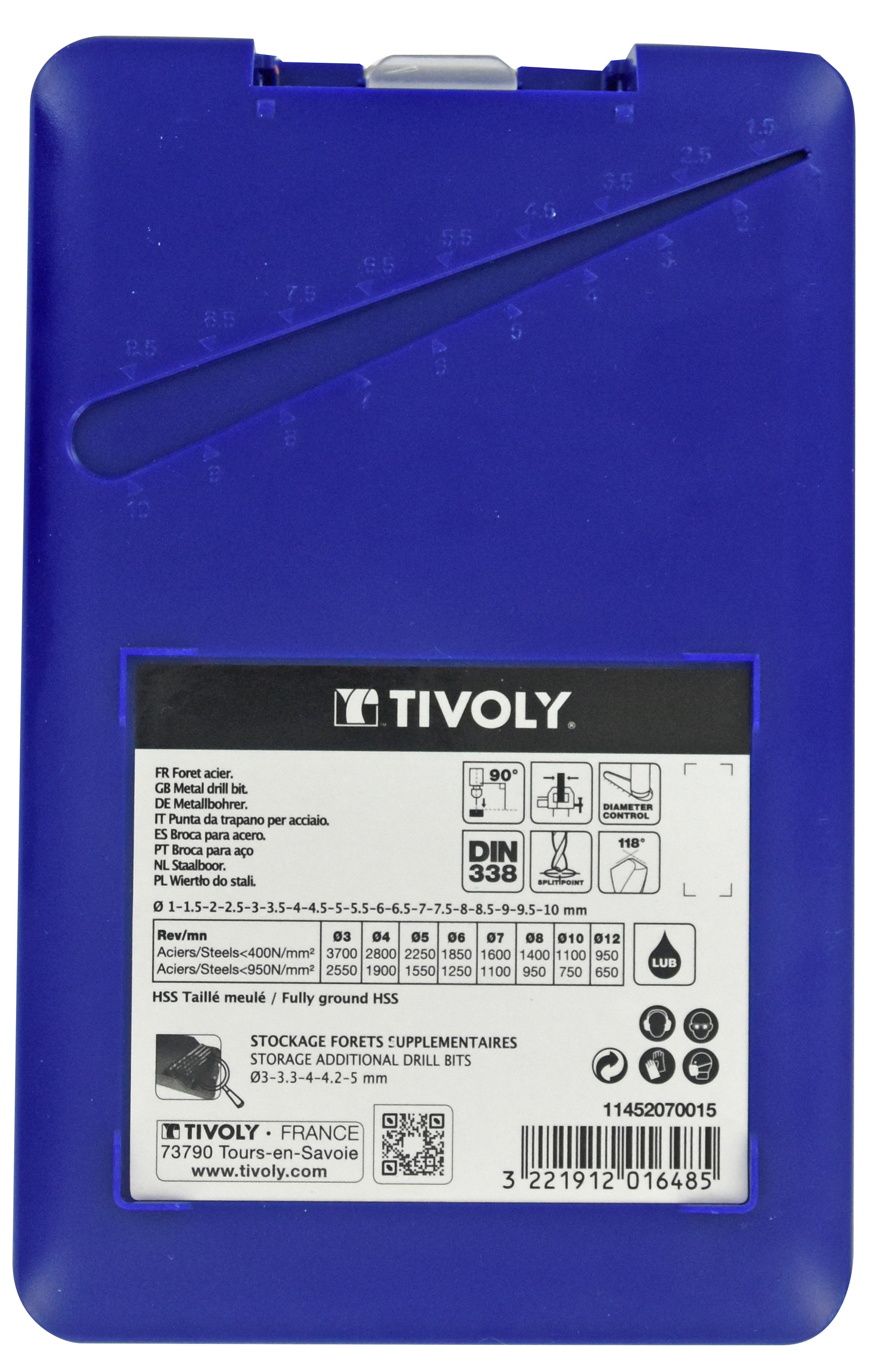 19 forets métaux HSS taillés meulés pointe en croix Ø 1 à 10mm par 0,5 mm TIVOLY - 11452070015