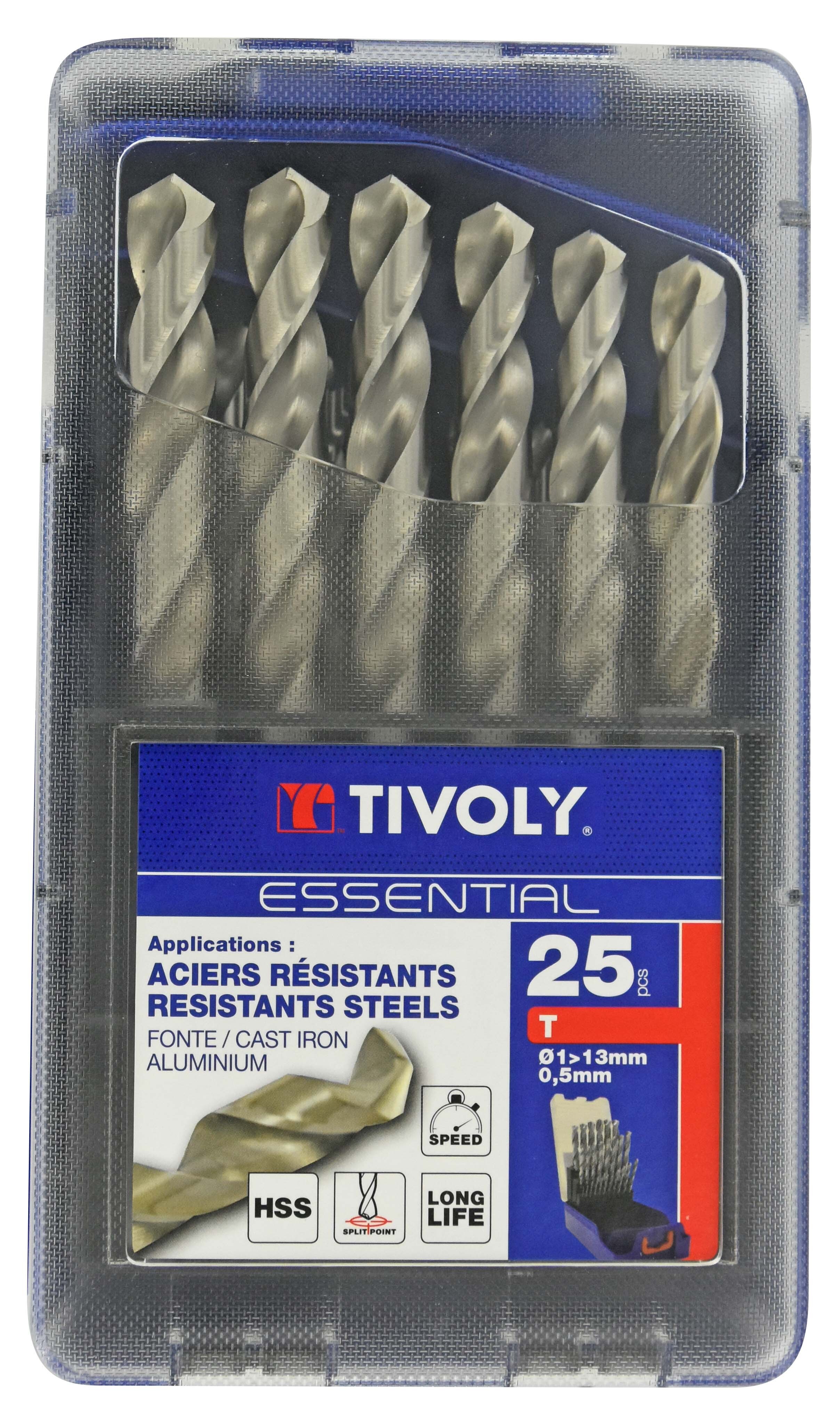 25 forets métaux HSS taillés meulés pointe en croix Ø 1 à 13mm par 0,5mm TIVOLY - 11452070017