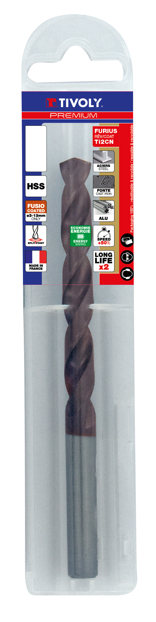Foret métaux FURIUS taillé meulé HSS -Revêtu FUSIO -DIN338 -h8 -Pointe en croix Ø: 10 L: 133 TIVOLY - 11454141000