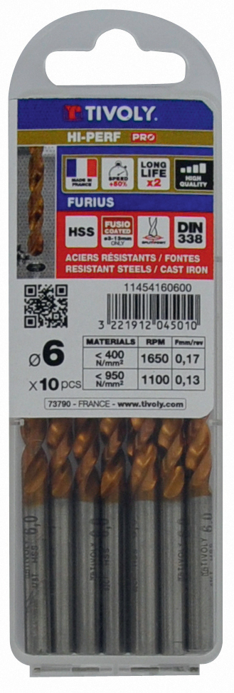 Foret métaux HSS taillé meulé FURIUS -Pointe en croix PREMIUM / L: 40 Ø: 1.5 TIVOLY - 11454160150