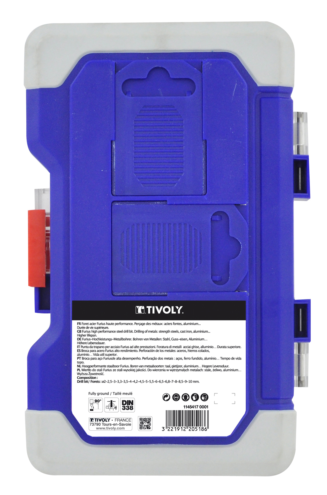 18 forets métaux FURIUS HSS revêtus FUSIO pointe en croix Ø 2 à 10mm PREMIUM TIVOLY - 11454170001