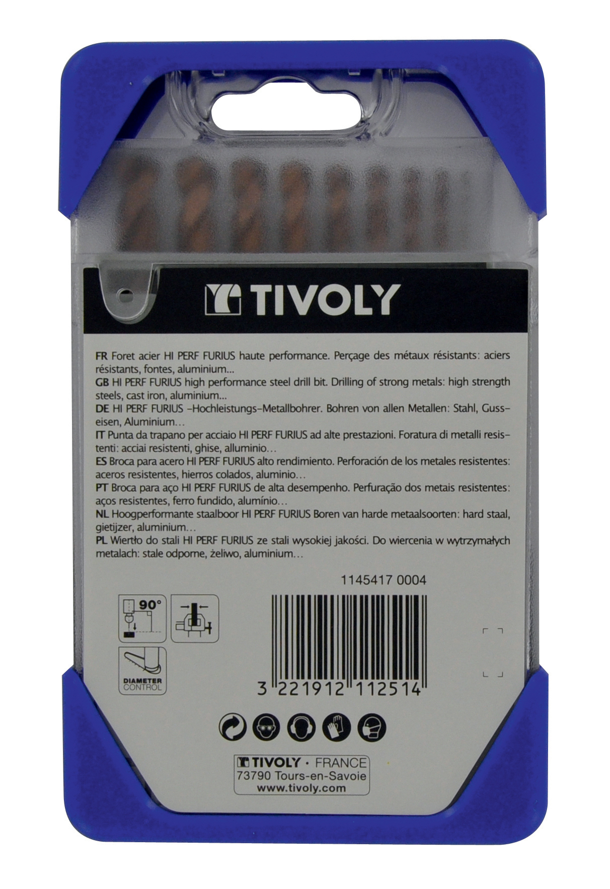 10 forets métaux FURIUS HSS revêtus FUSIO pointe en croix Ø 1 à 10mm PREMIUM TIVOLY - 11454170004
