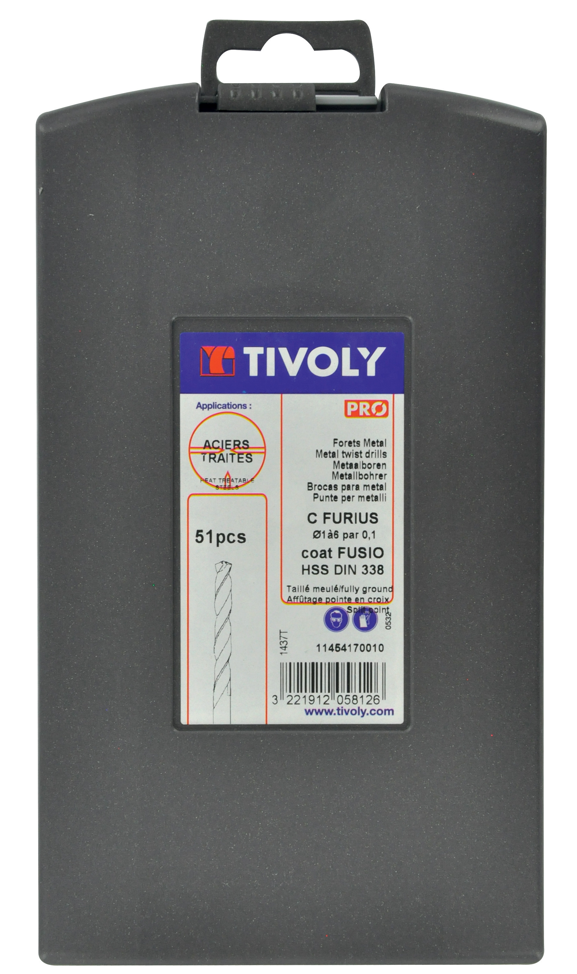51 forets métaux FURIUS HSS revêtus FUSIO pointe en croix Ø 1 à 6mm par 0.1 PREMIUM TIVOLY - 11454170010