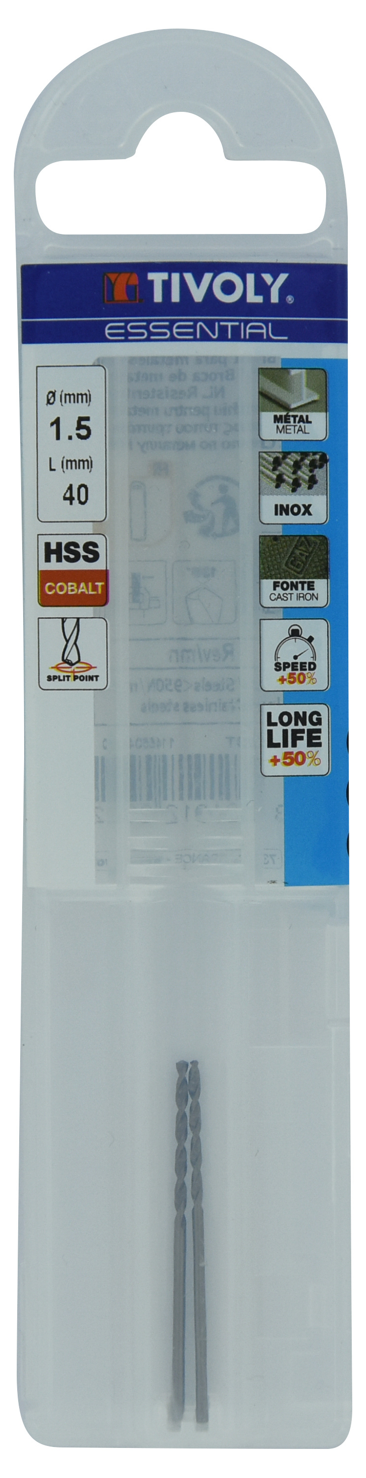 Foret métaux HSS-E5 -Revêtu GOLD -DIN338 -h8 -Pointe en croix Ø: 1.5 L: 40 TIVOLY - 11455040150