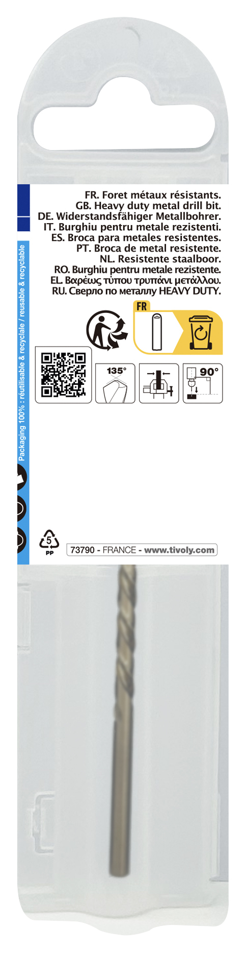 Foret métaux HSS-E5 -Revêtu GOLD -DIN338 -h8 -Pointe en croix Ø: 3.25 L: 65 TIVOLY - 11455040325