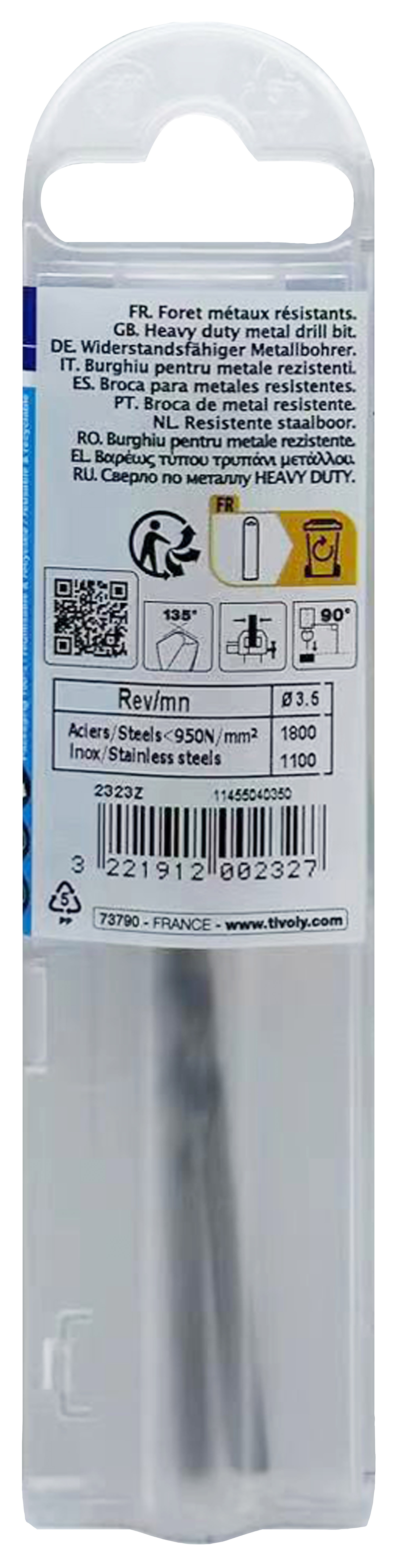 Foret métaux HSS-E5 -Revêtu GOLD -DIN338 -h8 -Pointe en croix Ø: 3.5 L: 70 TIVOLY - 11455040350