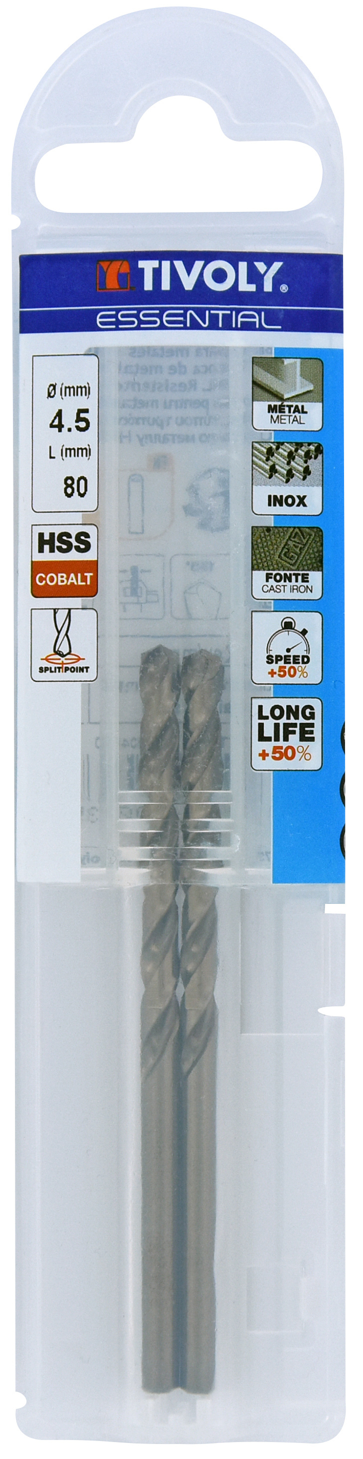 Foret métaux HSS-E5 -Revêtu GOLD -DIN338 -h8 -Pointe en croix Ø: 4.5 L: 80 TIVOLY - 11455040450