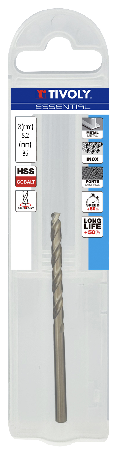Foret métaux HSS-E5 -Revêtu GOLD -DIN338 -h8 -Pointe en croix Ø: 5.2 L: 86 TIVOLY - 11455040520