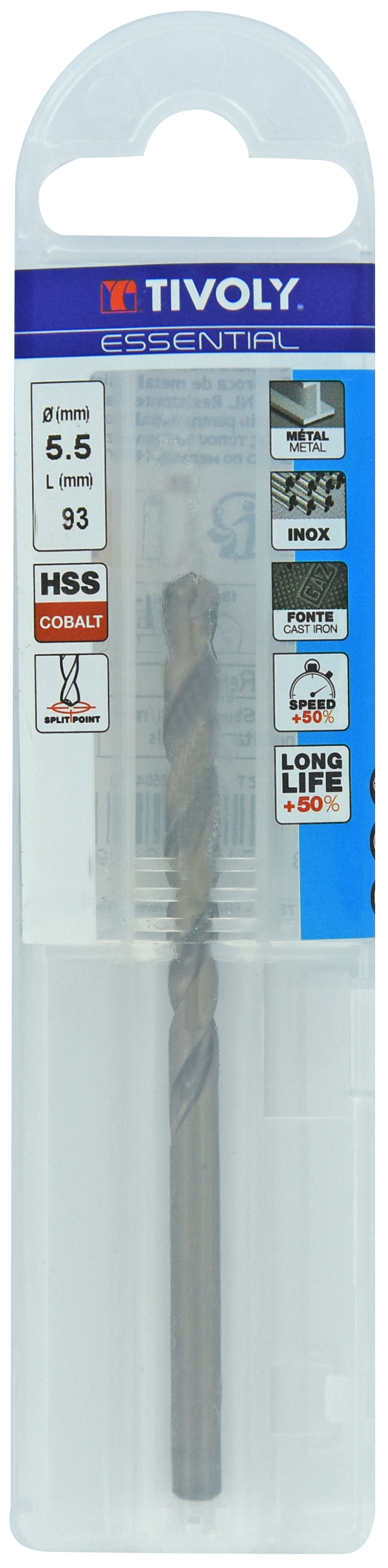 Foret métaux HSS-E5 -Revêtu GOLD -DIN338 -h8 -Pointe en croix Ø: 5.5 L: 93 TIVOLY - 11455040550