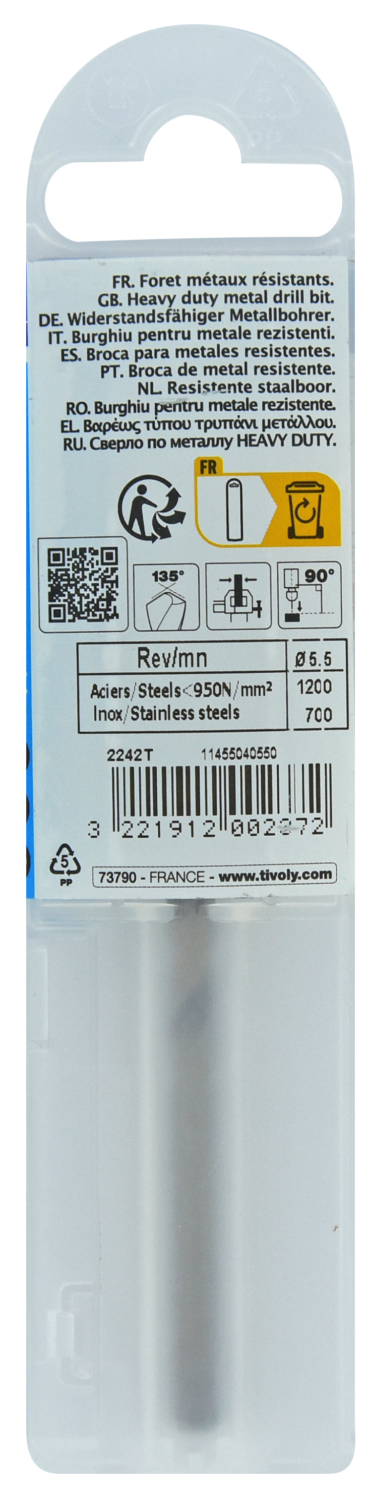 Foret métaux HSS-E5 -Revêtu GOLD -DIN338 -h8 -Pointe en croix Ø: 5.5 L: 93 TIVOLY - 11455040550