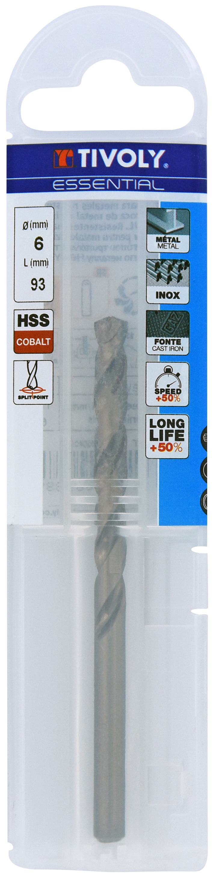 Foret métaux HSS-E5 -Revêtu GOLD -DIN338 -h8 -Pointe en croix Ø: 6 L: 93 TIVOLY - 11455040600