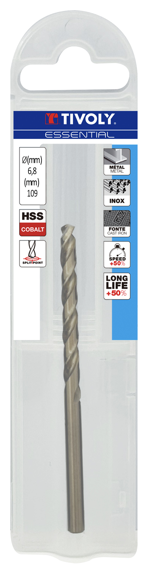 Foret métaux HSS-E5 -Revêtu GOLD -DIN338 -h8 -Pointe en croix Ø: 6.8 L: 109 TIVOLY - 11455040680