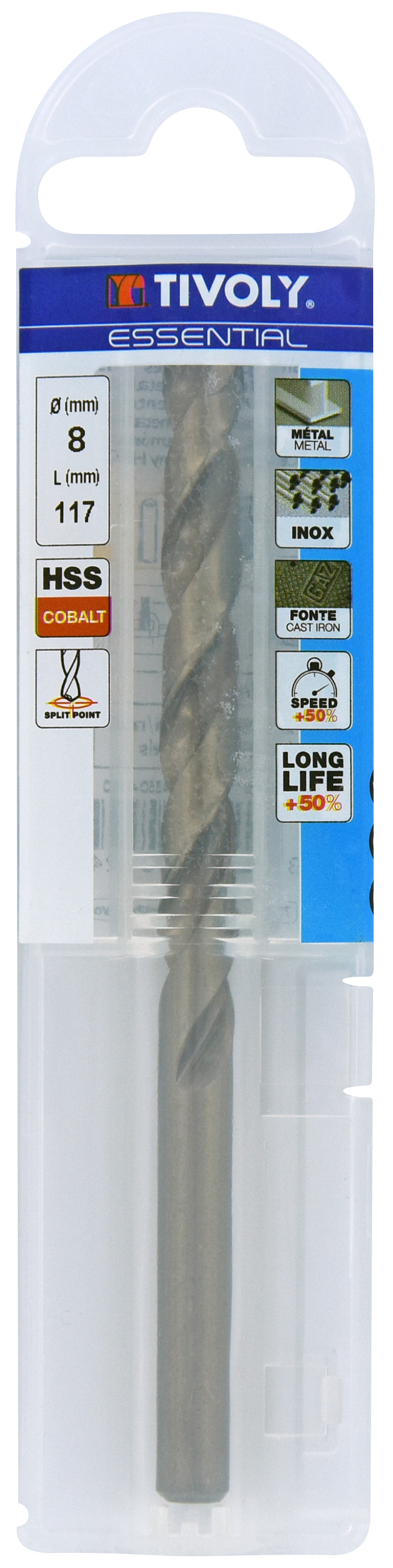 Foret métaux HSS-E5 -Revêtu GOLD -DIN338 -h8 -Pointe en croix Ø: 8 L: 117 TIVOLY - 11455040800