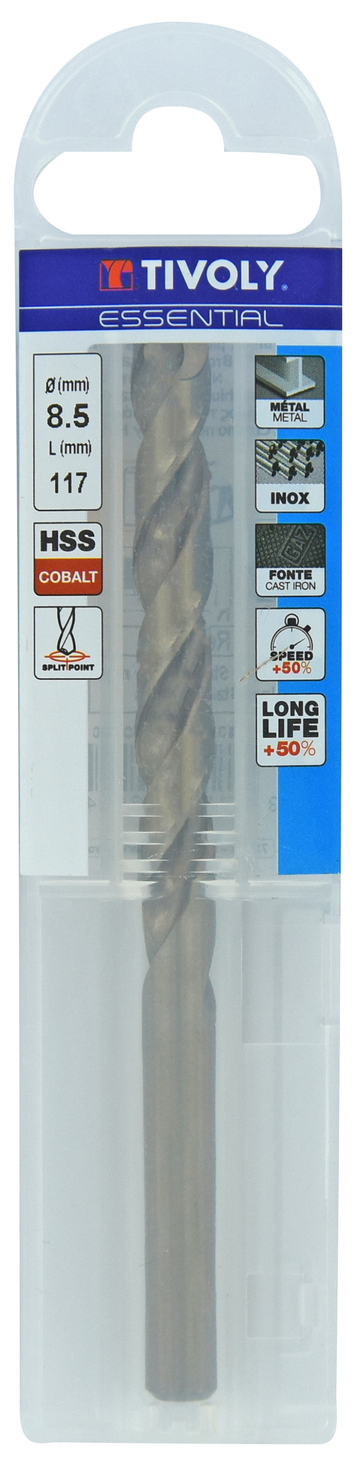 Foret métaux HSS-E5 -Revêtu GOLD -DIN338 -h8 -Pointe en croix Ø: 8.5 L: 117 TIVOLY - 11455040850