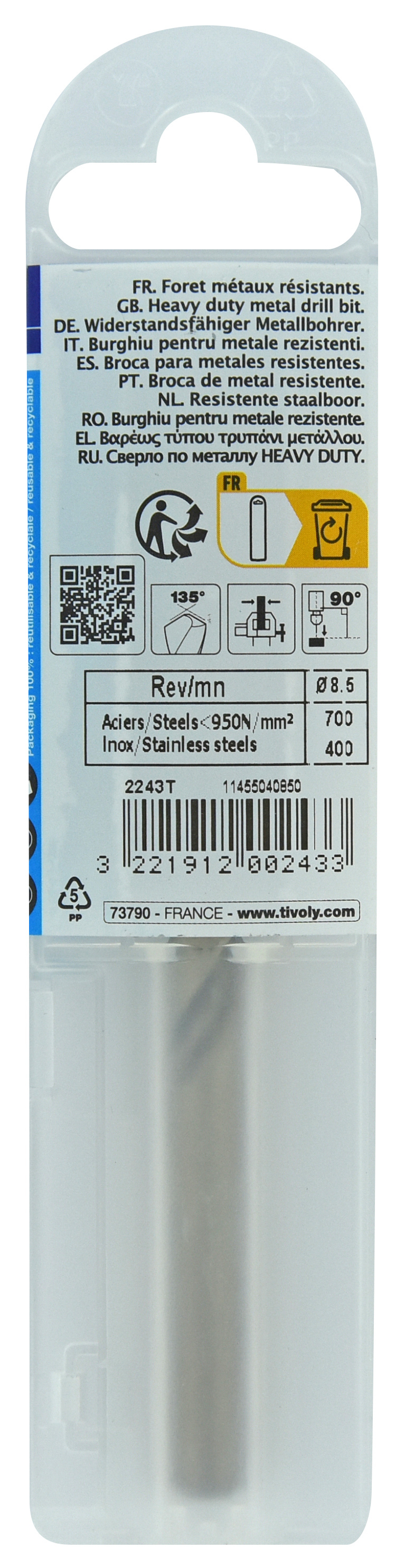 Foret métaux HSS-E5 -Revêtu GOLD -DIN338 -h8 -Pointe en croix Ø: 8.5 L: 117 TIVOLY - 11455040850