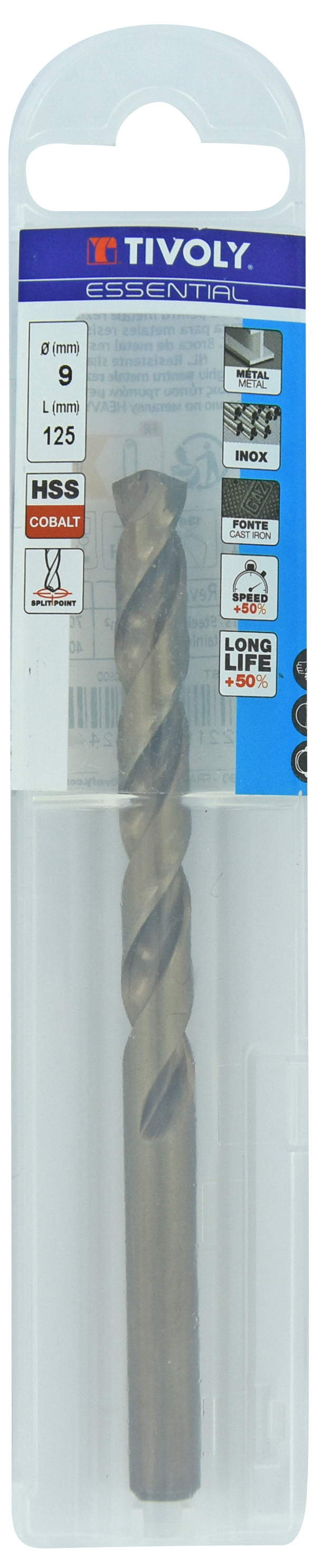 Foret métaux HSS-E5 -Revêtu GOLD -DIN338 -h8 -Pointe en croix Ø: 9 L: 125 TIVOLY - 11455040900