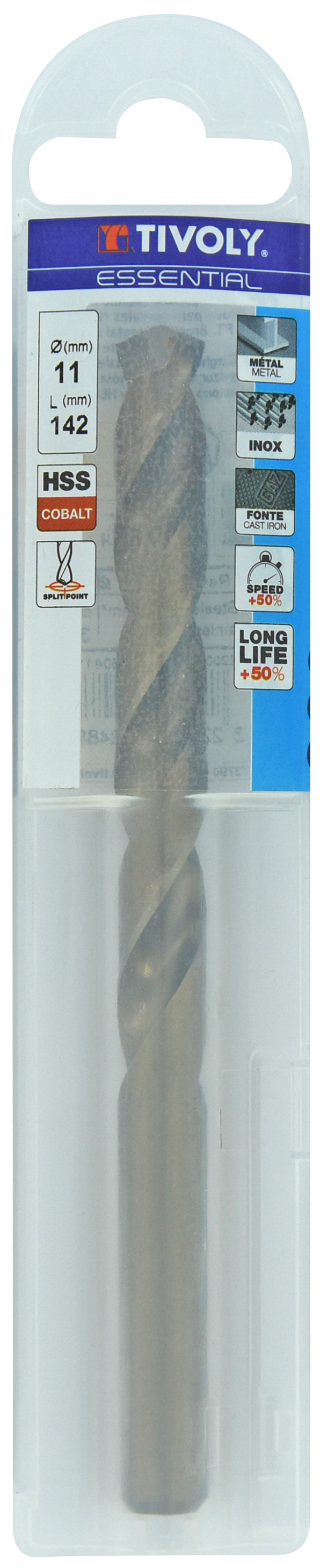 Foret métaux HSS-E5 -Revêtu GOLD -DIN338 -h8 -Pointe en croix Ø: 11 L: 142 TIVOLY - 11455041100