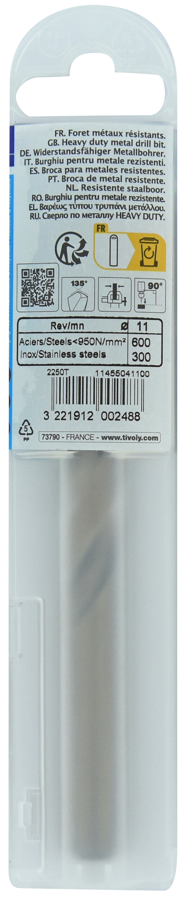 Foret métaux HSS-E5 -Revêtu GOLD -DIN338 -h8 -Pointe en croix Ø: 11 L: 142 TIVOLY - 11455041100