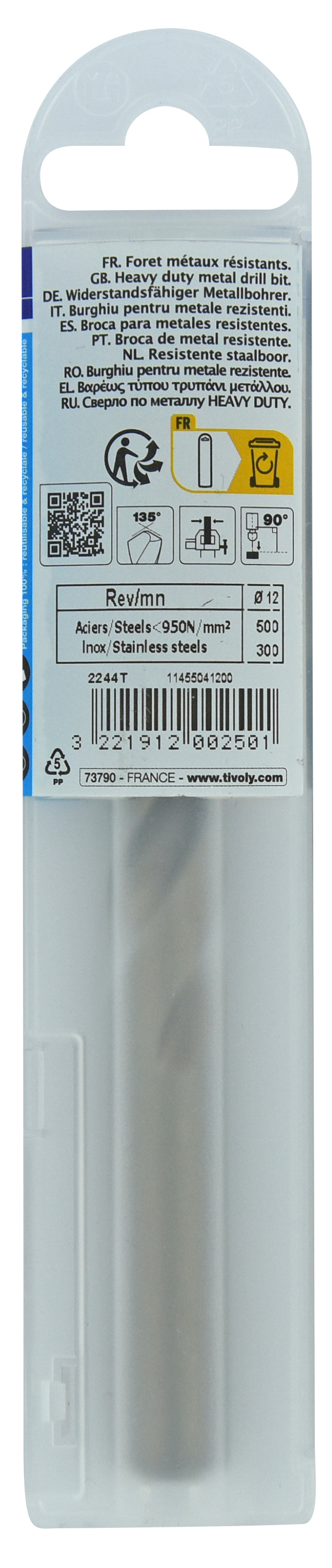 Foret métaux HSS-E5 -Revêtu GOLD -DIN338 -h8 -Pointe en croix Ø: 12 L: 151 TIVOLY - 11455041200