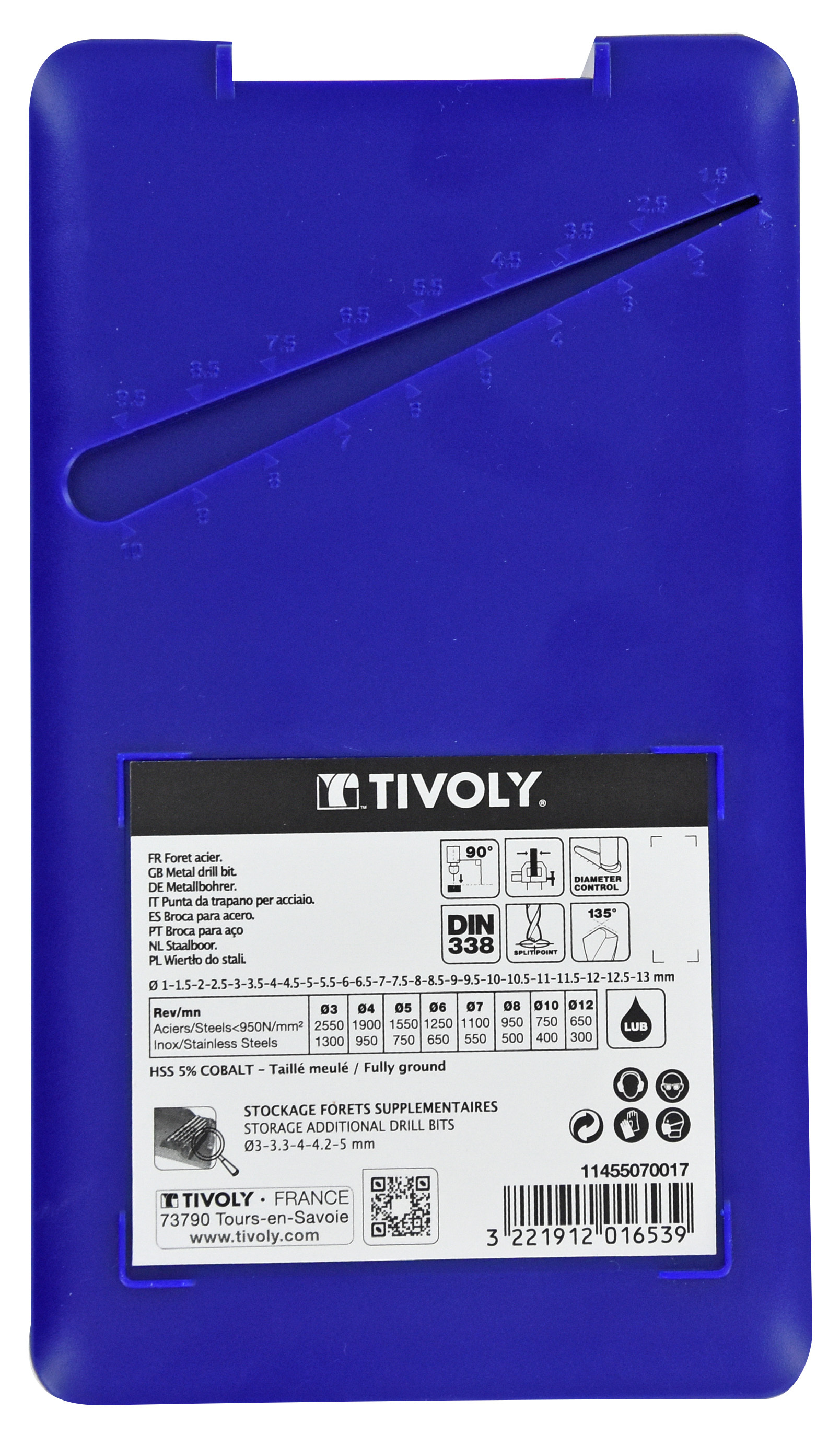 25 forets métaux HSS-E5 (Cobalt 5%) pointe en croix Ø 1 à 13mm par 1/2 TIVOLY - 11455070017