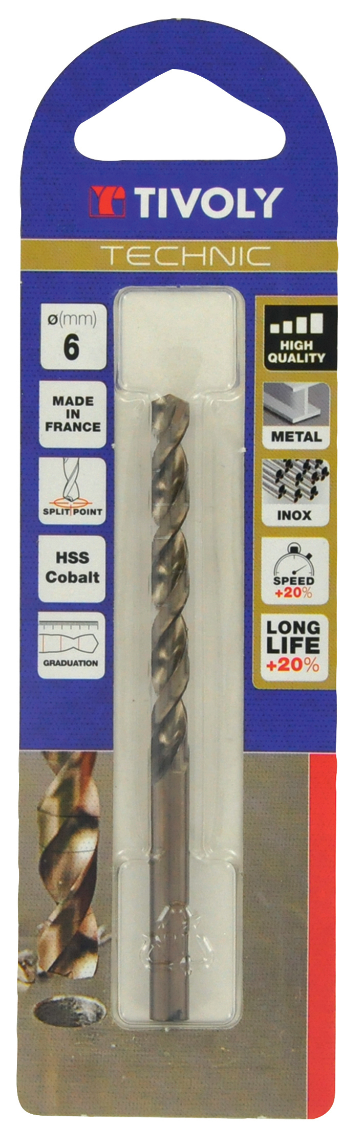 Foret métaux HSS-E5 cobalt -Revêtu GOLD -DIN338 -h8 -Pointe en croix -Gradué SLR Ø: 1 L: 34 TIVOLY - 11468520100
