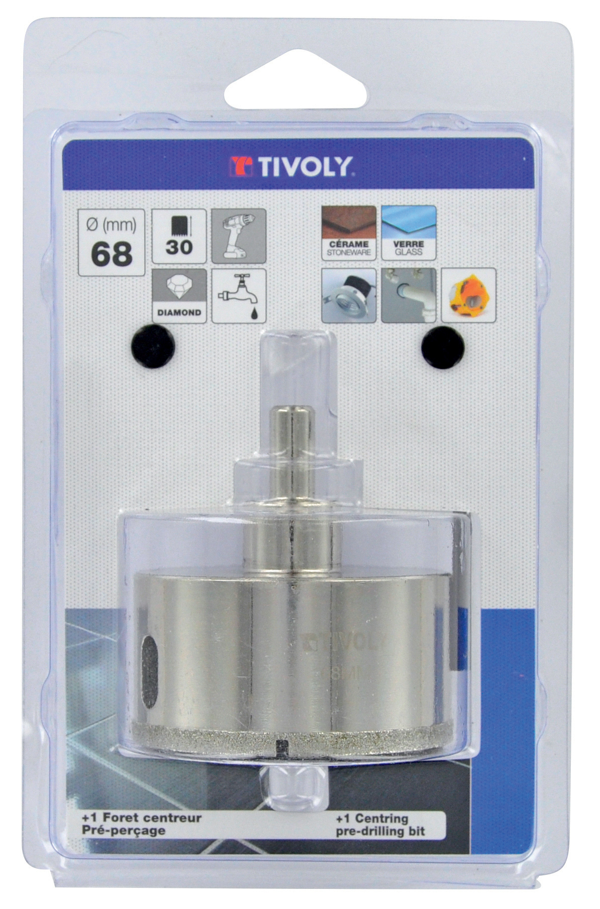 Scie cloche diamant à eau (Blister Box) / H: 30 Ø: 53 TIVOLY - 12000525300