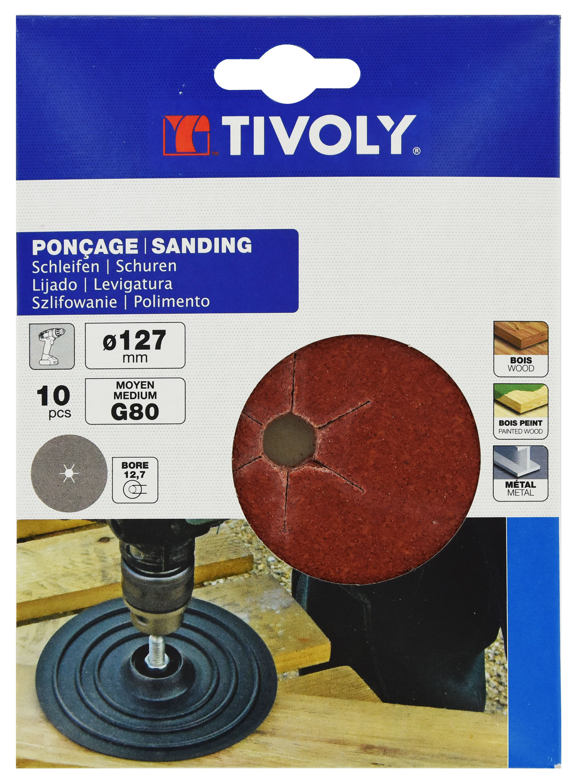 Disque ABRASIF -Ø127mm -Pour perceuse (Etui carton) / Dim Ø127 / Gr : 40 TIVOLY - XT10112011001