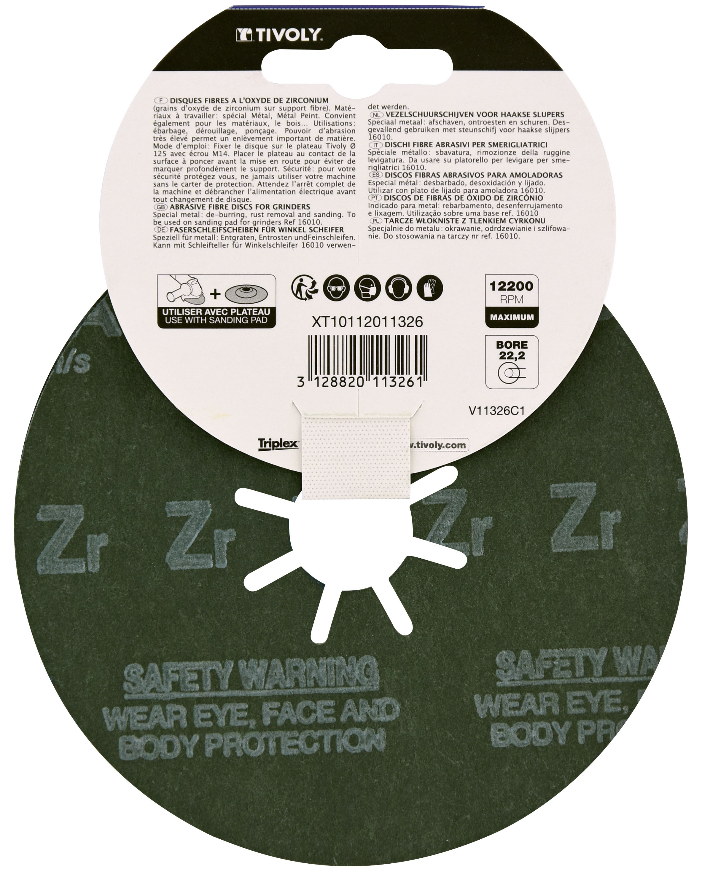 Disque FIBRE ZIRCONIUM (Cartonnette brochable) / Dim Ø125 / Gr : 50 TIVOLY - XT10112011326