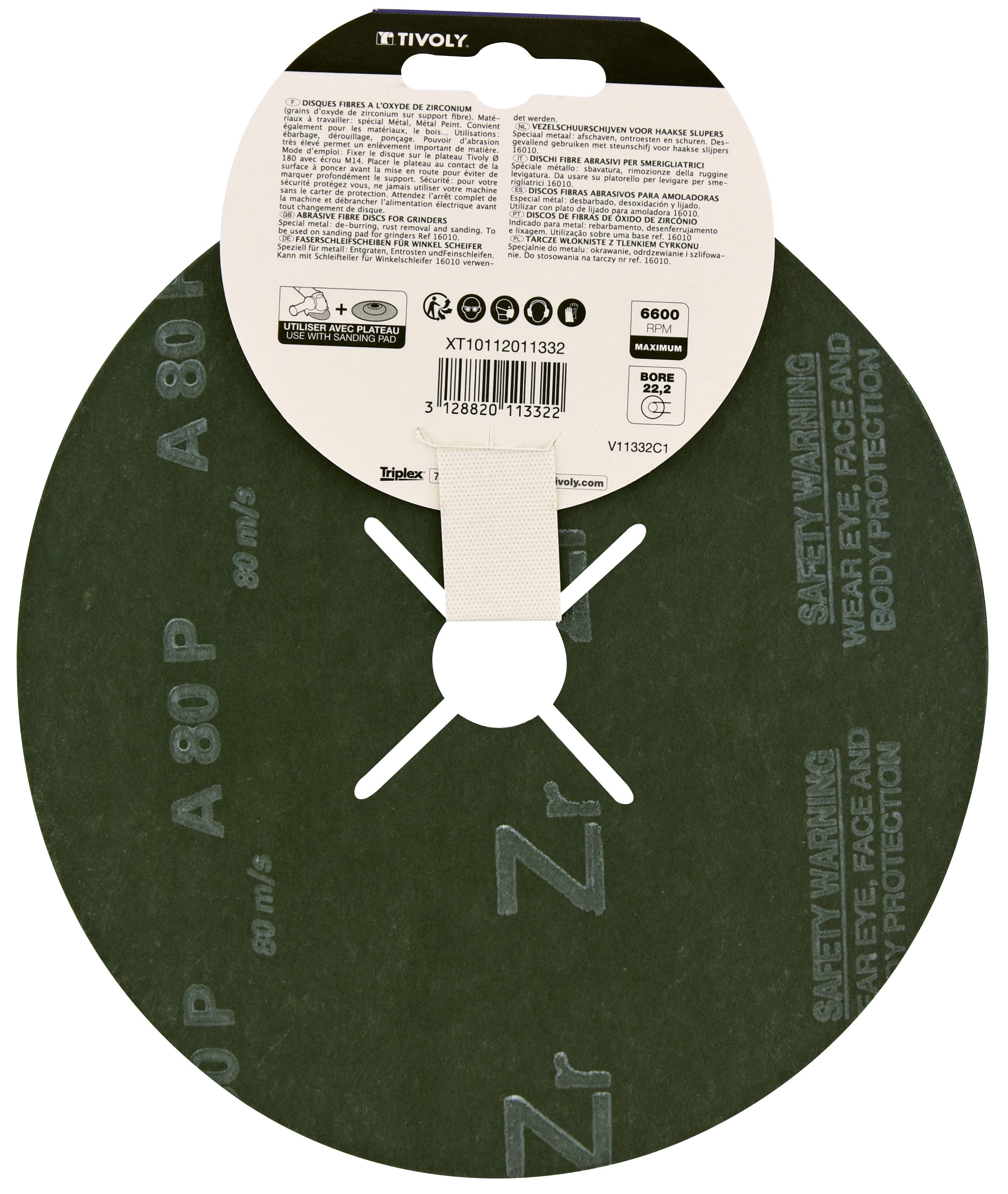 Disque FIBRE ZIRCONIUM (Cartonnette brochable) / Dim Ø180 / Gr : 24 TIVOLY - XT10112011330