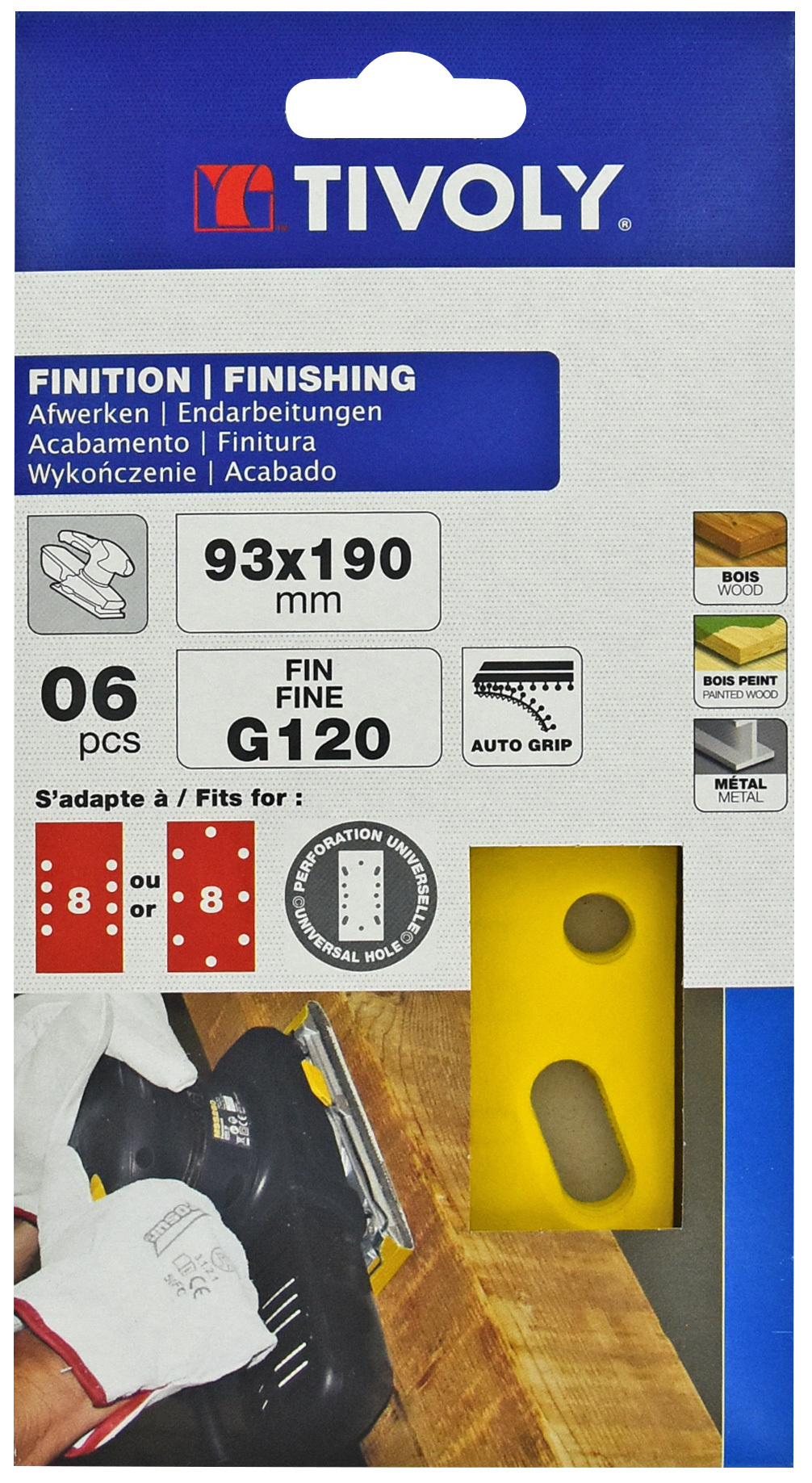 Patin AUTO-AGRIPPANT -93x190mm -Pour ponceuse vibrante / Dim 93x190 / Gr : 180 TIVOLY - XT10122012008