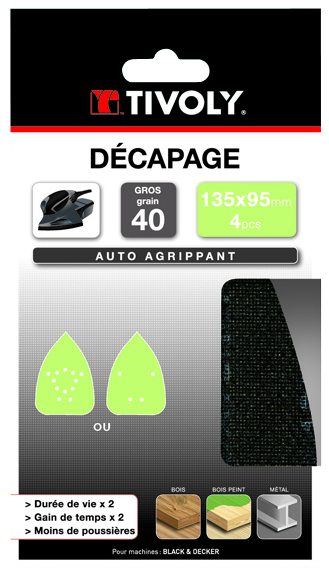 Patin MAILLE -AUTO-AGRIPPANT -135x95mm -Pour ponceuse mouse B&D / Dim 135x95 / Gr : 180 TIVOLY - XT10122019063