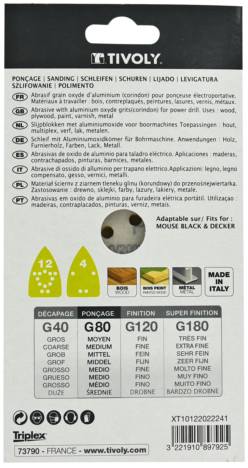 Patin AUTO-AGRIPPANT -135x95mm -Pour ponceuse Mouse B&D / Dim 135x95 / Gr : 120 TIVOLY - XT10122022242
