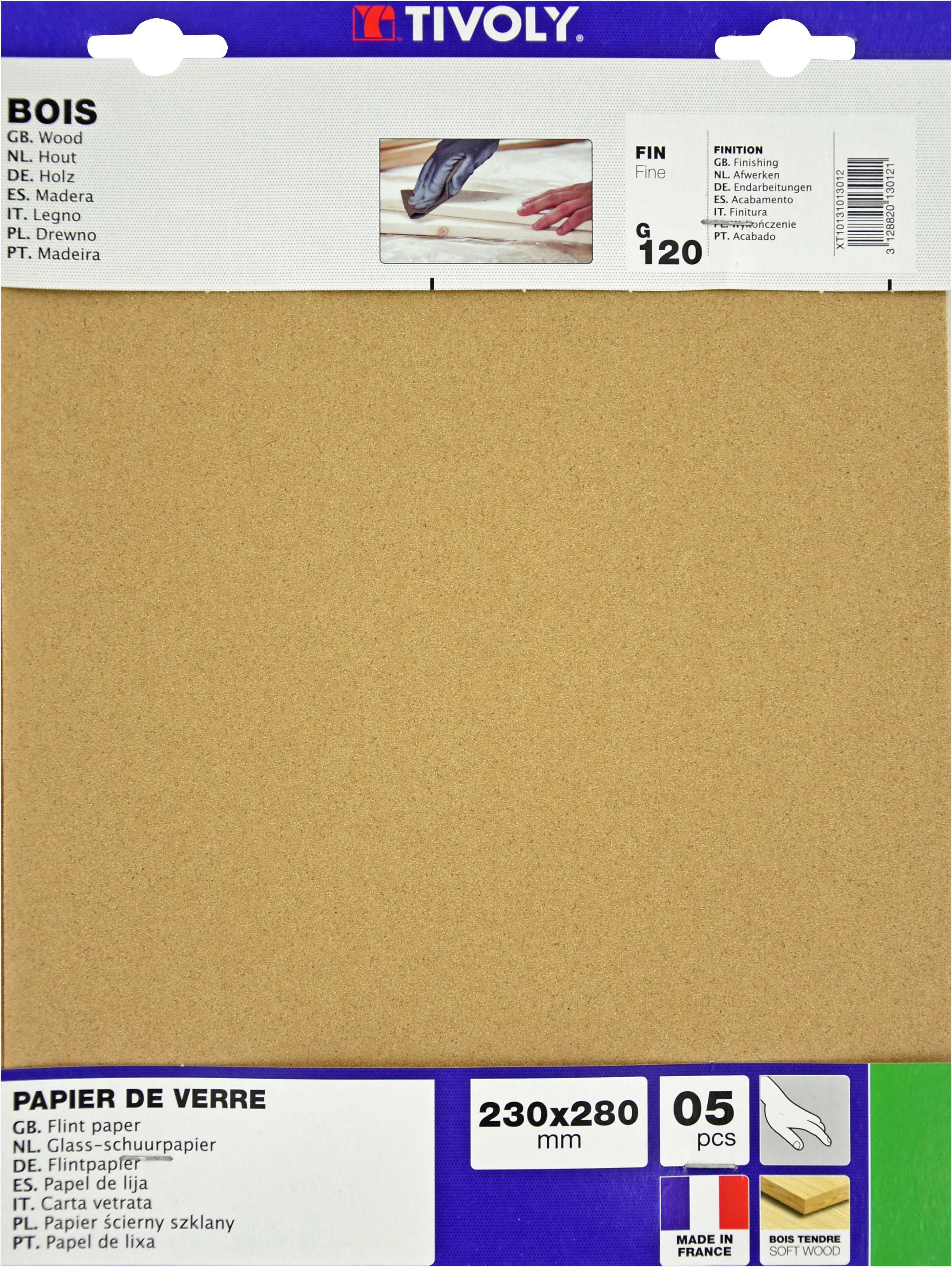Feuilles Abrasives PAPIER DE VERRE -230x280mm / Dim 230x280 / Gr : 80 TIVOLY - XT10131013011