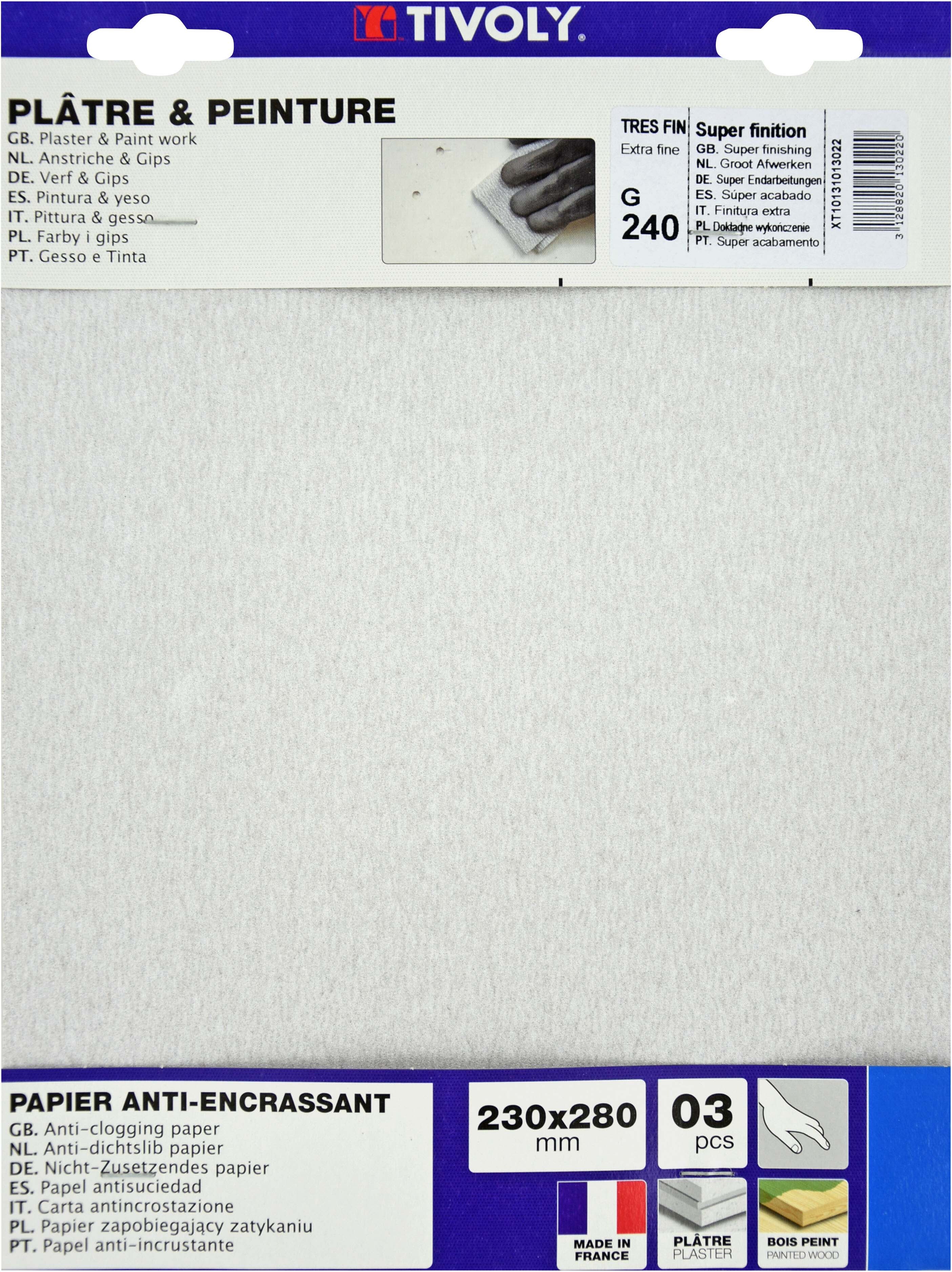 Feuilles Abrasives ANTI-ENCRASSANT -230x280mm / Dim 230x280 / Gr : 320 TIVOLY - XT10131013023