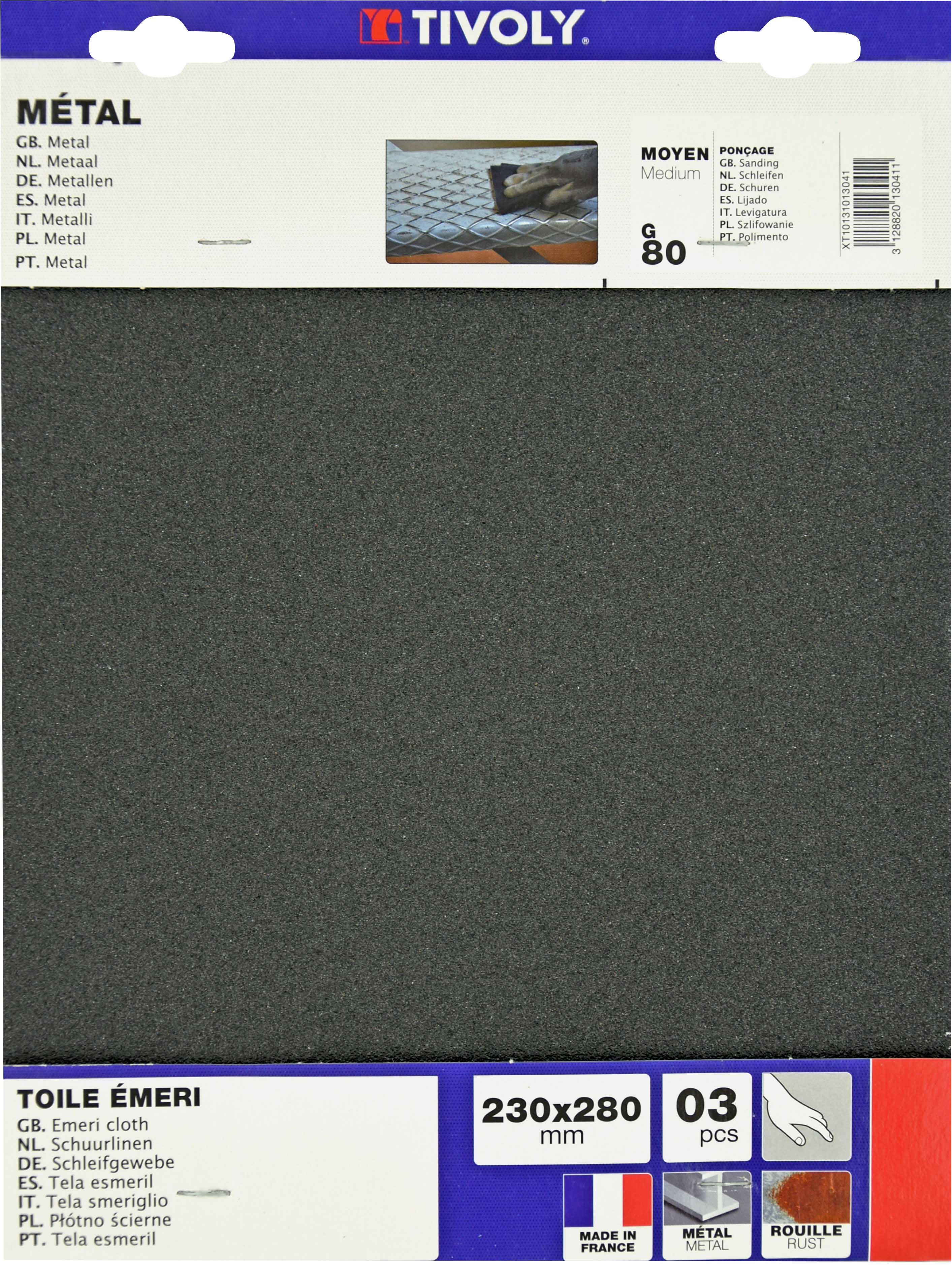 Feuilles Abrasives TOILE EMERI -230x280mm / Dim 230x280 / Gr : 80 TIVOLY - XT10131013041